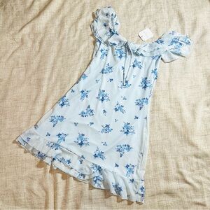 Blue Floral sleeveless Mini Dress